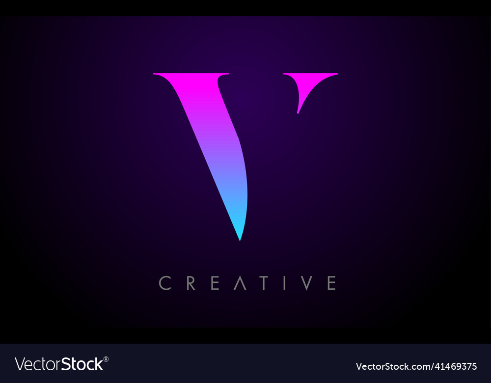 Purple blue neon v letter logo design concept