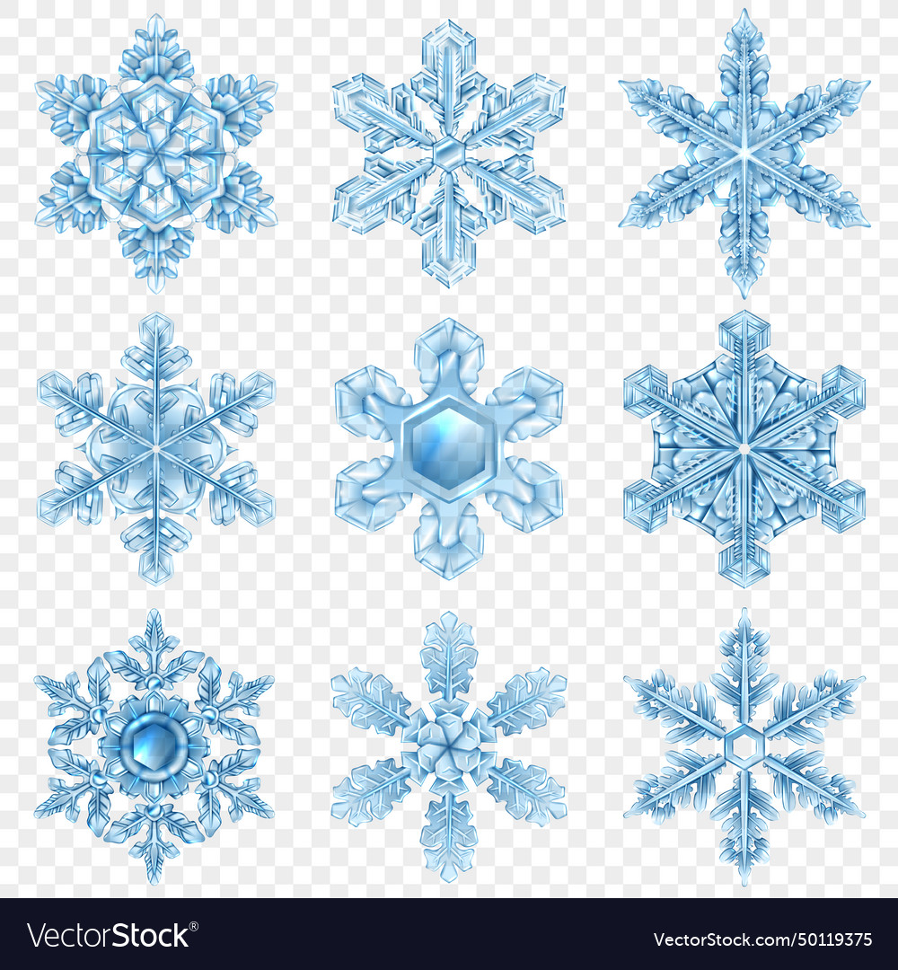 Realistic snowflake icon set