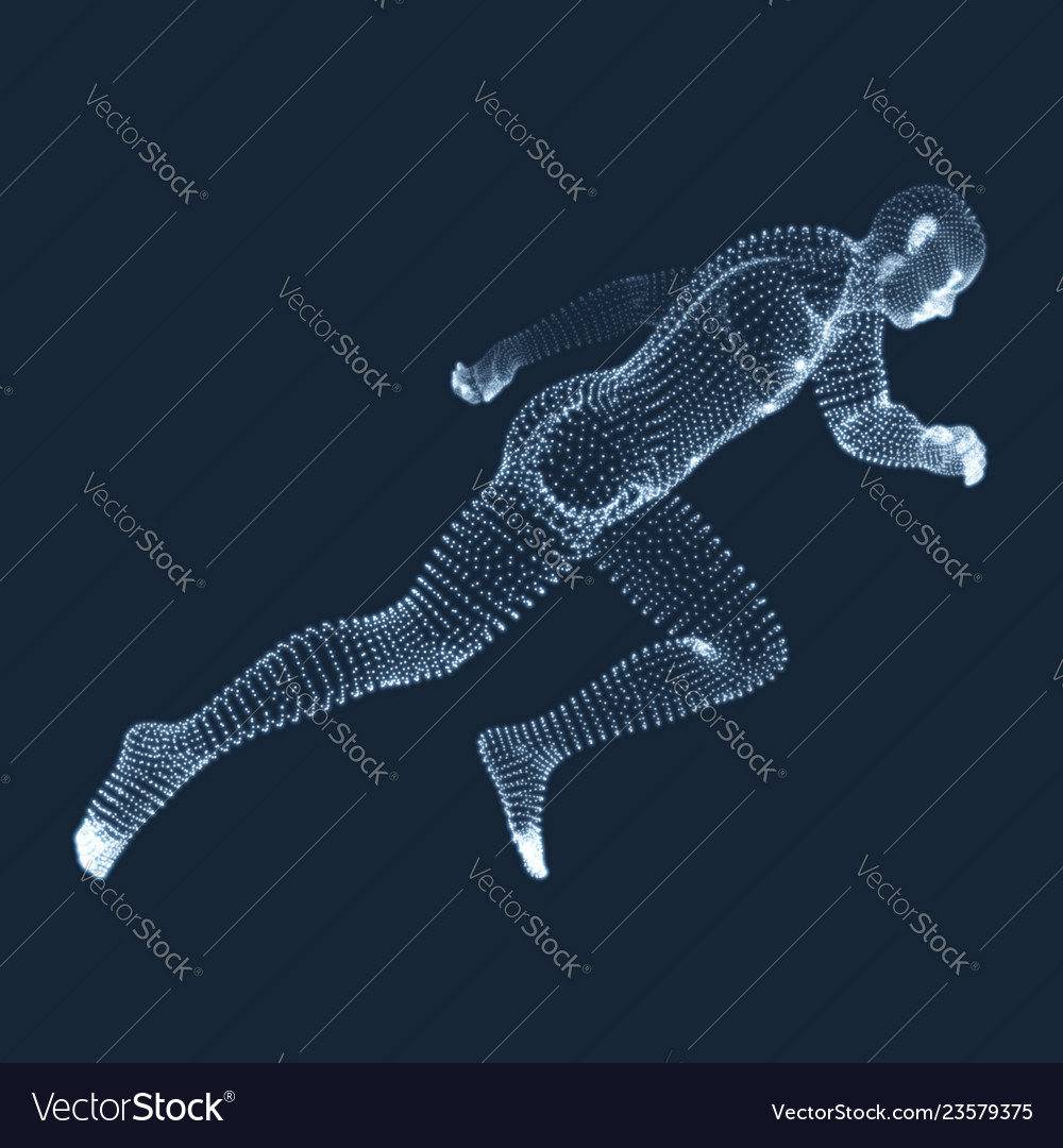 Running man graphics composed of particles 3d grid vector image Running man graphics composed of particles 3d grid