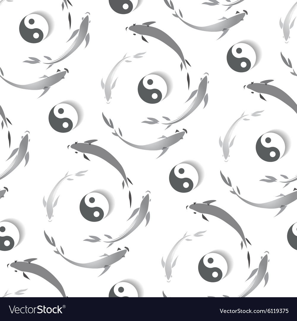 Seamless pattern with a fish and yin-yang