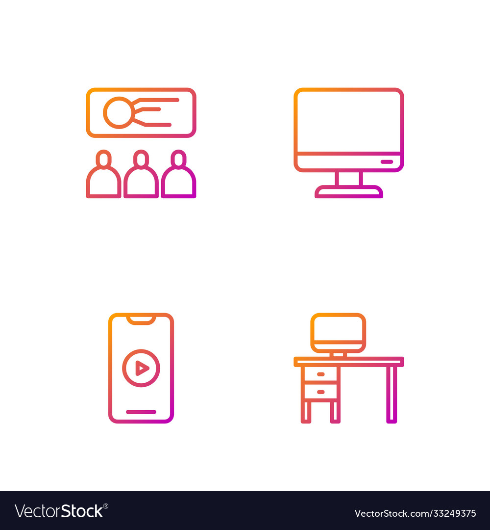 Set line computer monitor and desk online play vector image Set line computer monitor and desk online play