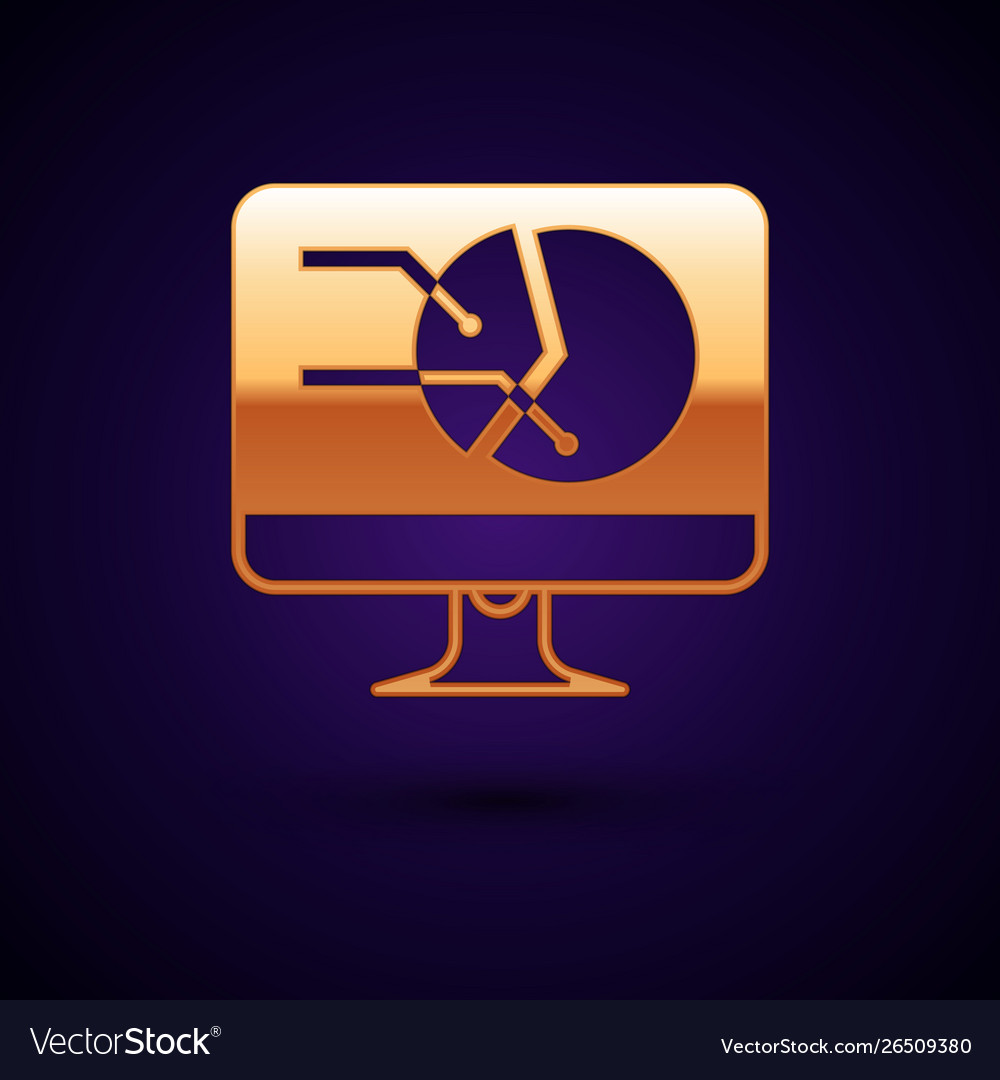 Gold computer monitor with graph chart icon vector image Gold computer monitor with graph chart icon