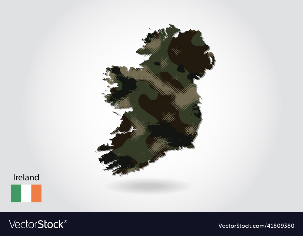 Ireland map with camouflage pattern forest