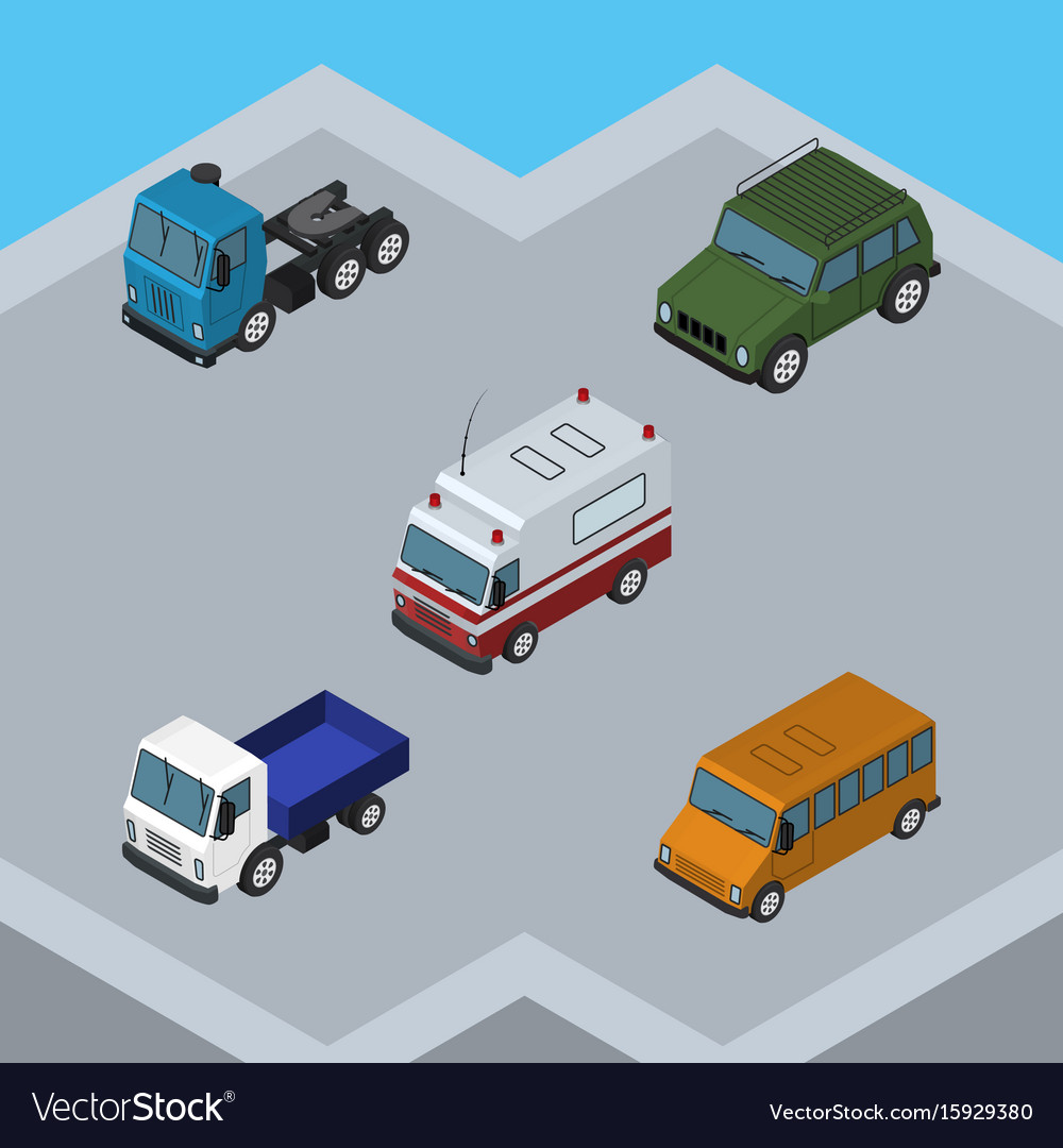 Isometric car set of armored truck lorry