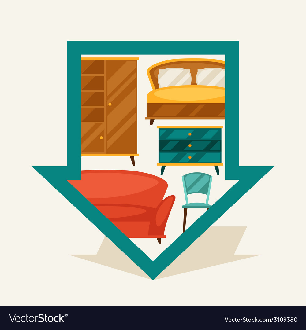 Navigation marker with furniture in retro style