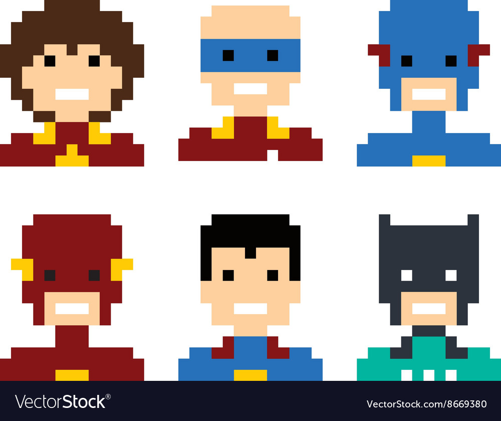 Pixel people superhero avatar set