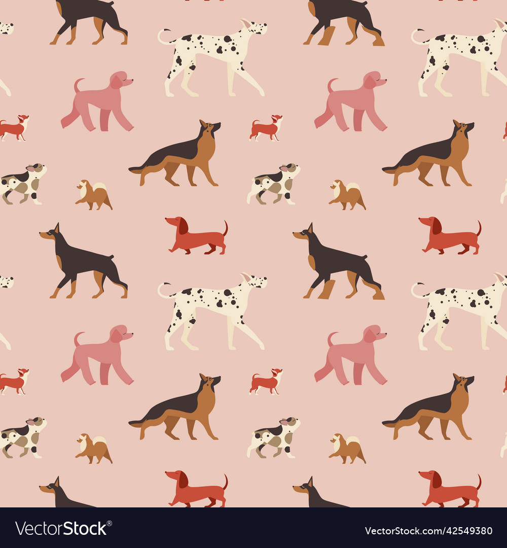 Popular dog breeds seamless pattern in cartoon Vector Image