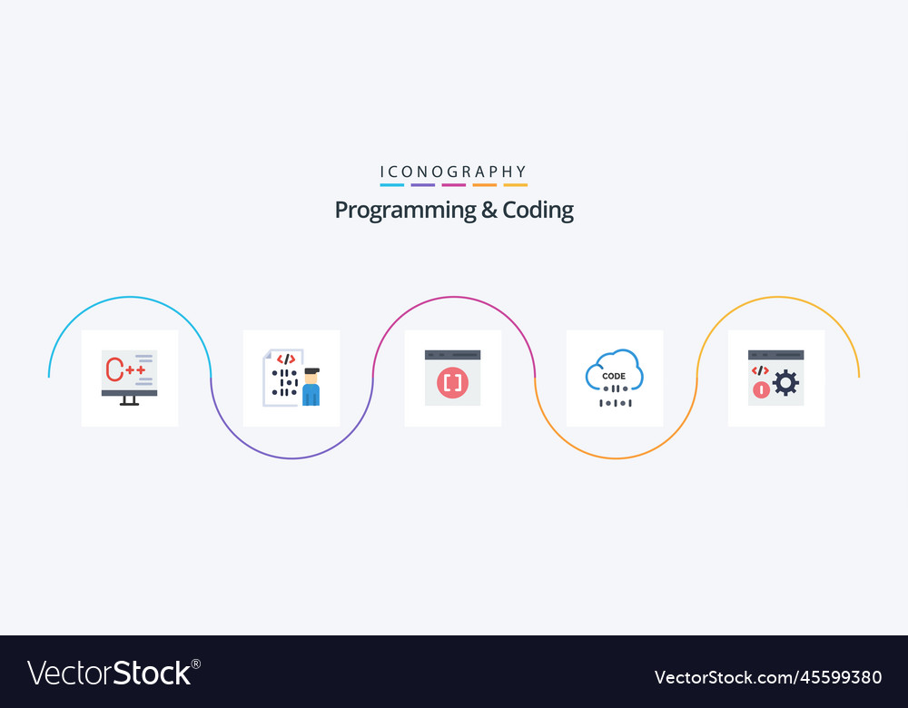 Programming and coding flat 5 icon pack including