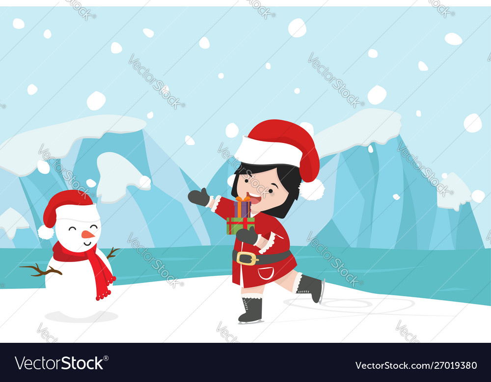 Santa claus girl whit winter north pole arctic