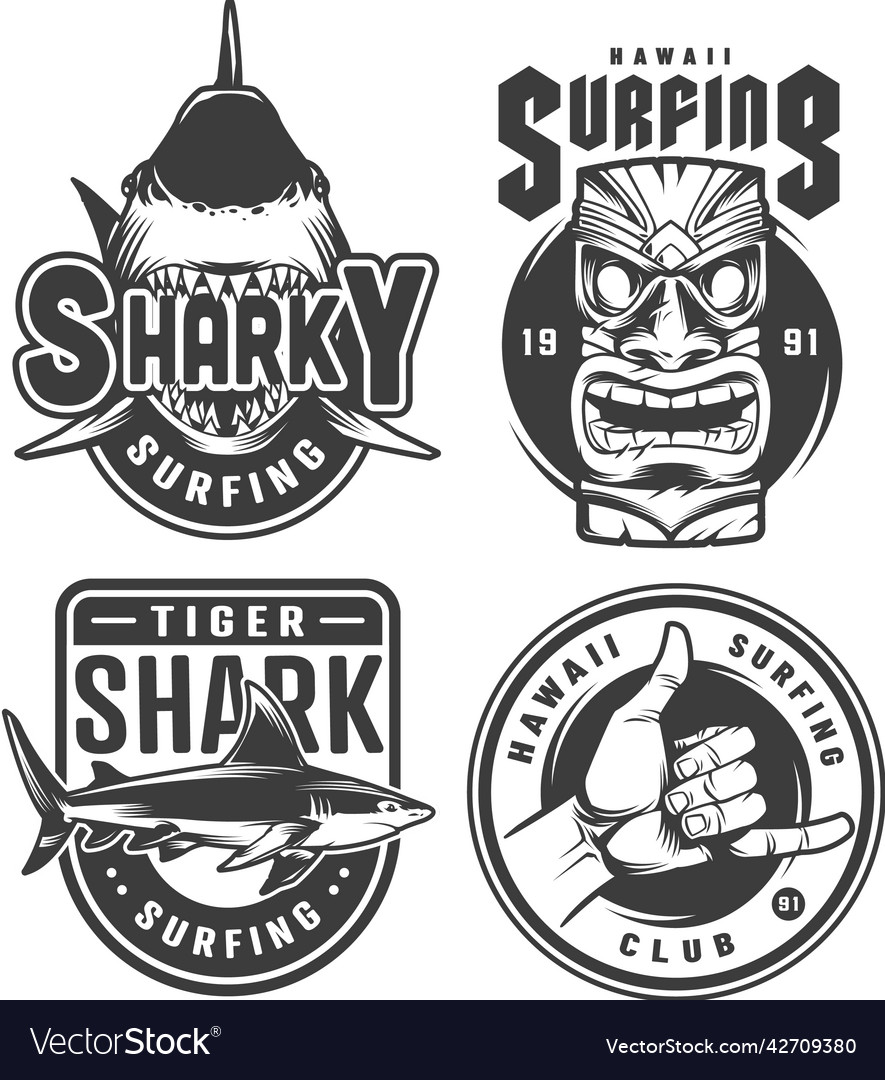 Vintage surfing monochrome emblems