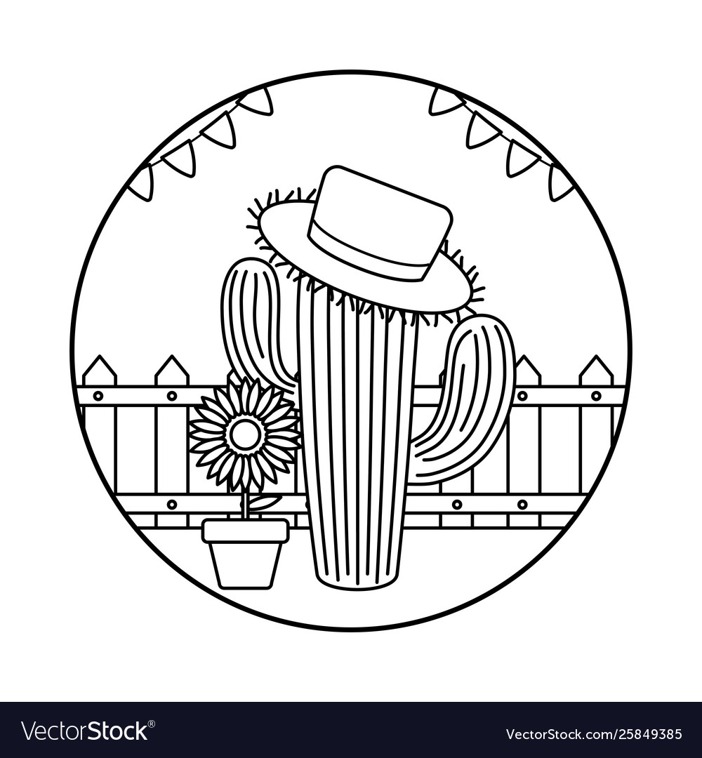 Cactus with hat wicker and sunflower in frame