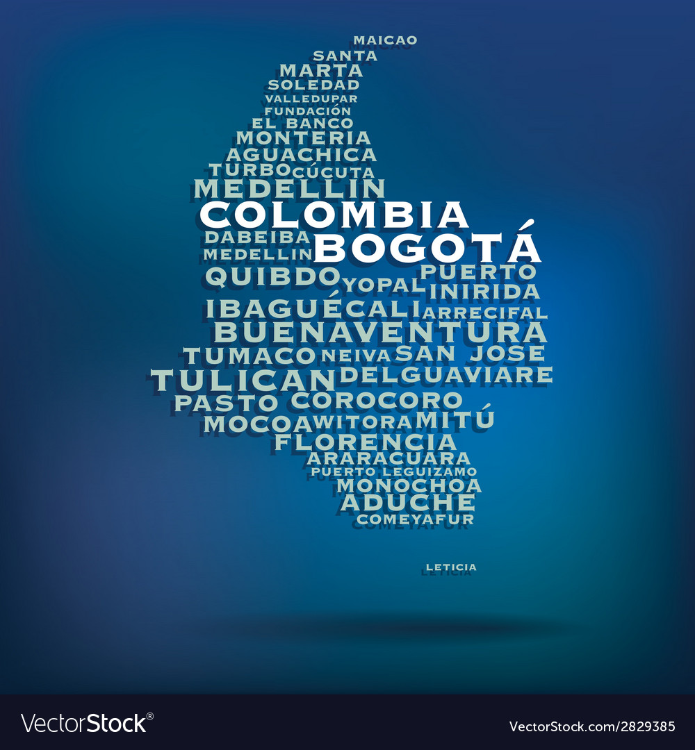 Colombia map made with name of cities