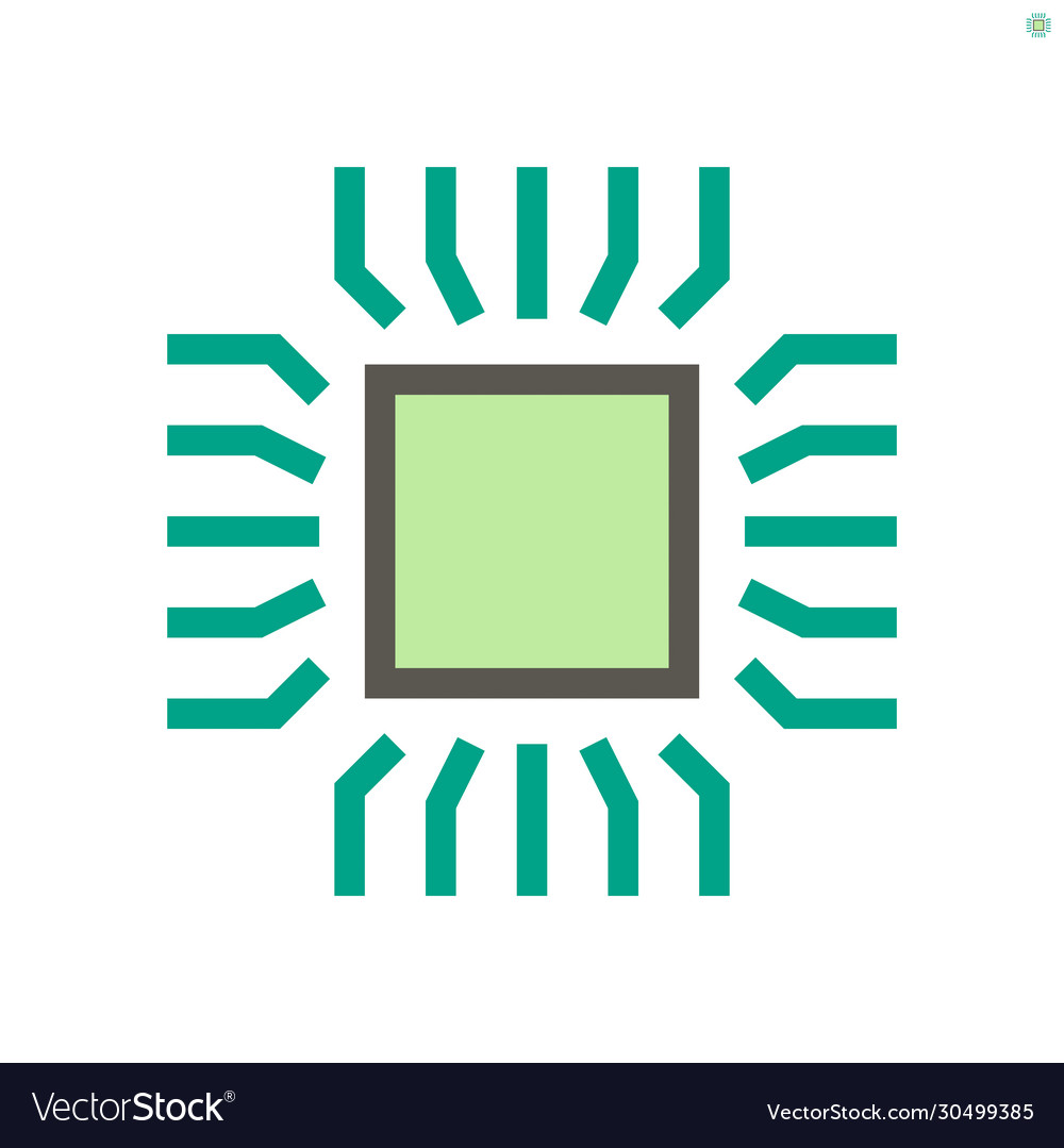 Computer chip processor and technology icon set vector image Computer chip processor and technology icon set
