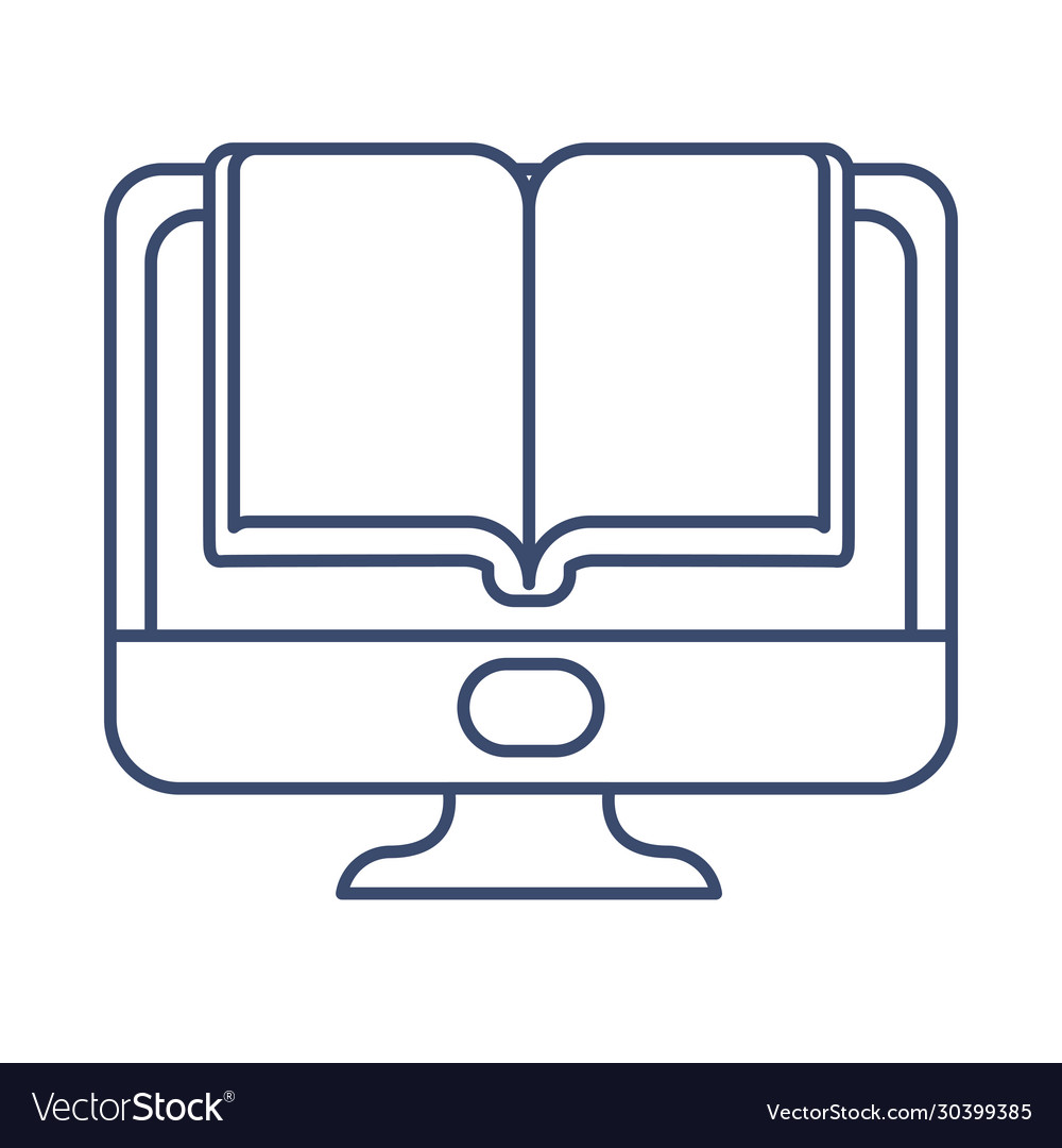 Desktop computer with book line style icon Vector Image Desktop computer with book line style icon