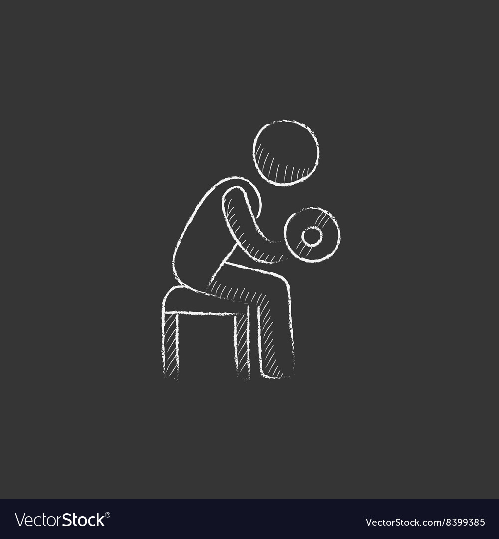 Man exercising with dumbbells drawn in chalk icon