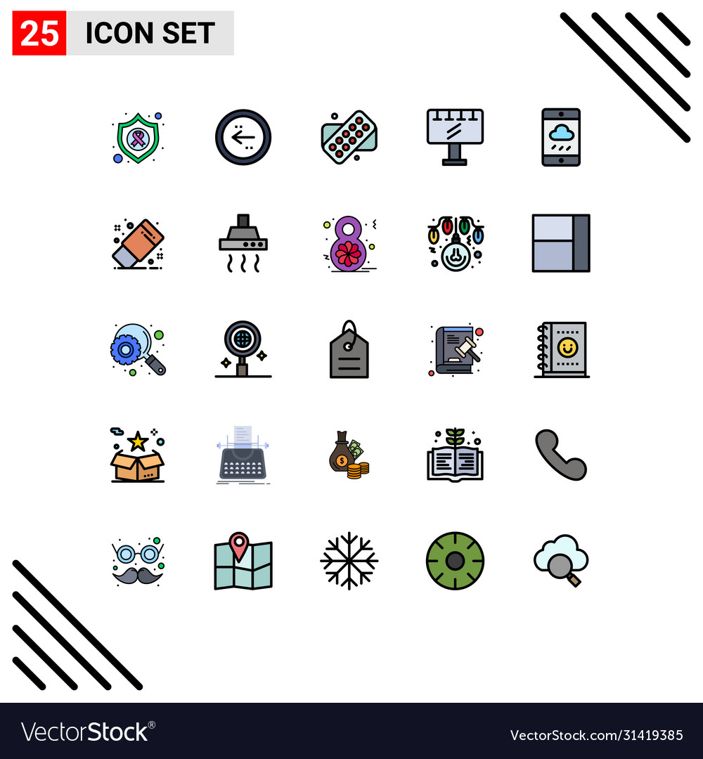 Mobile interface filled line flat color set 25