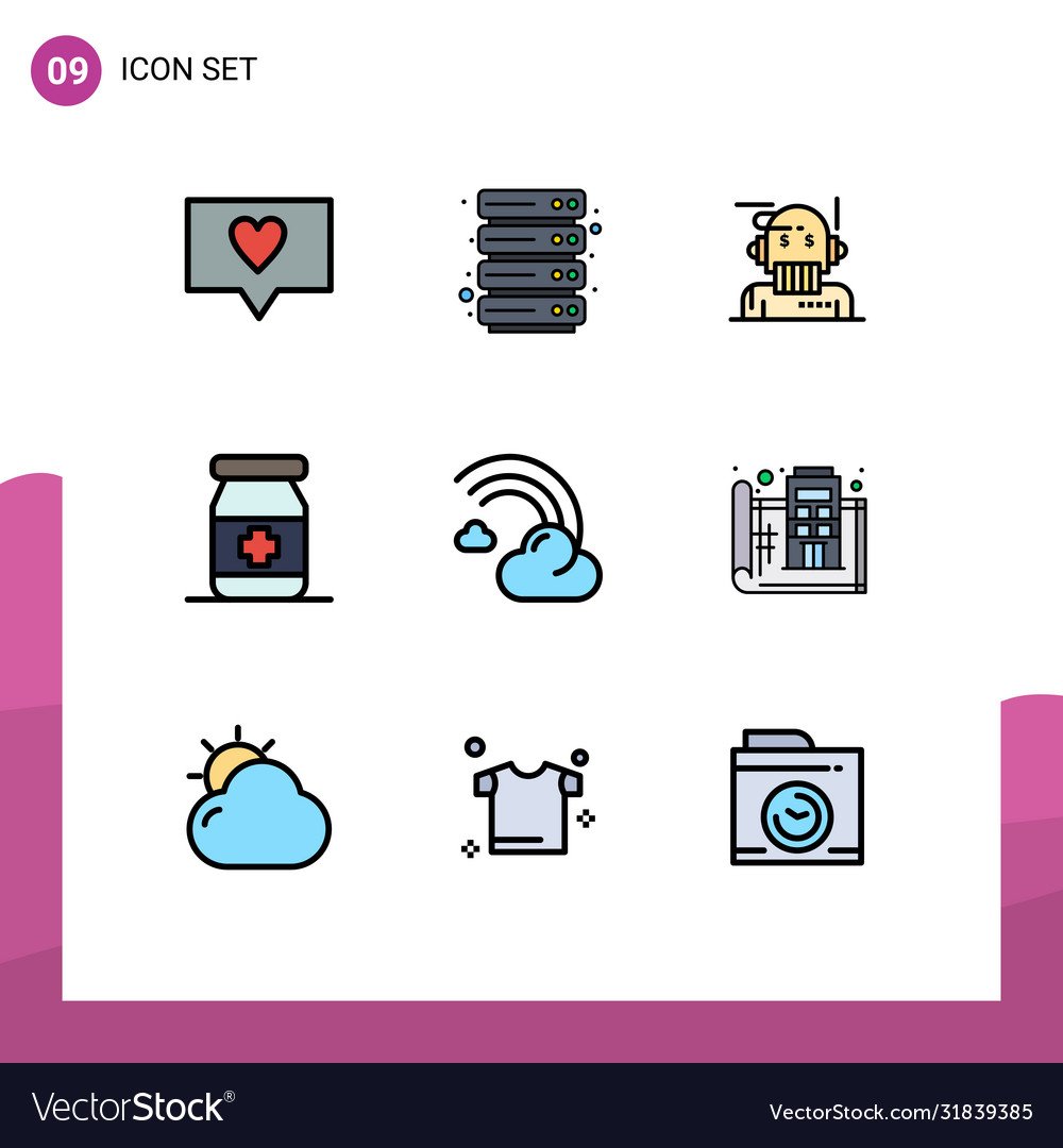 Pictograph set 9 simple filledline flat colors