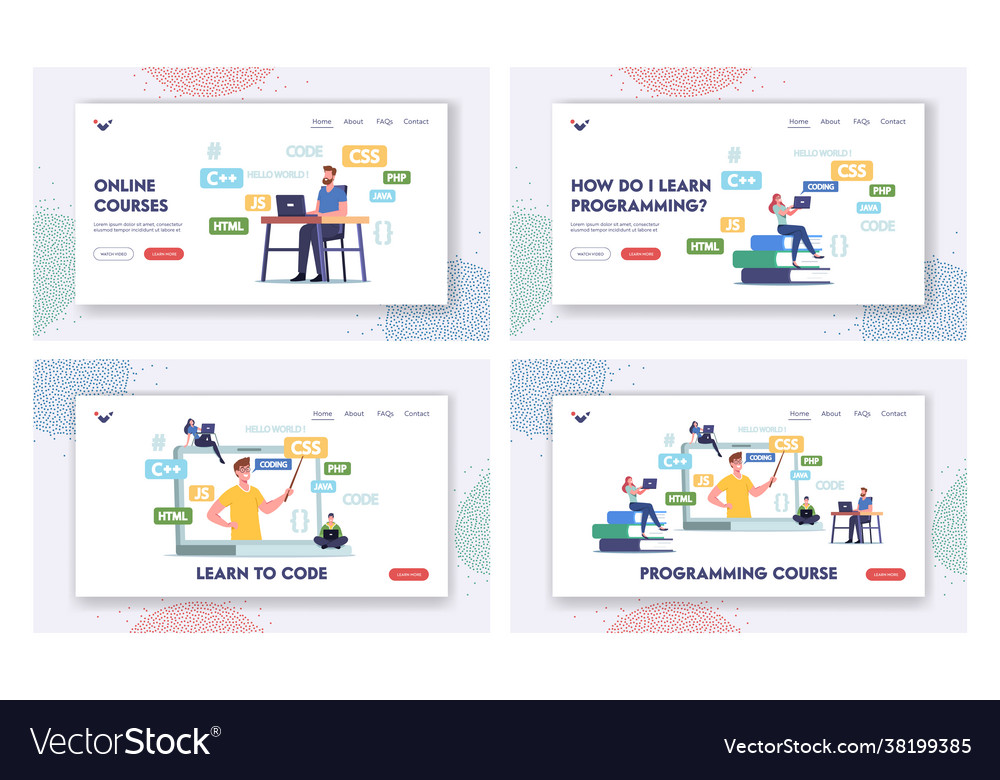 Programming courses landing page template set Vector Image