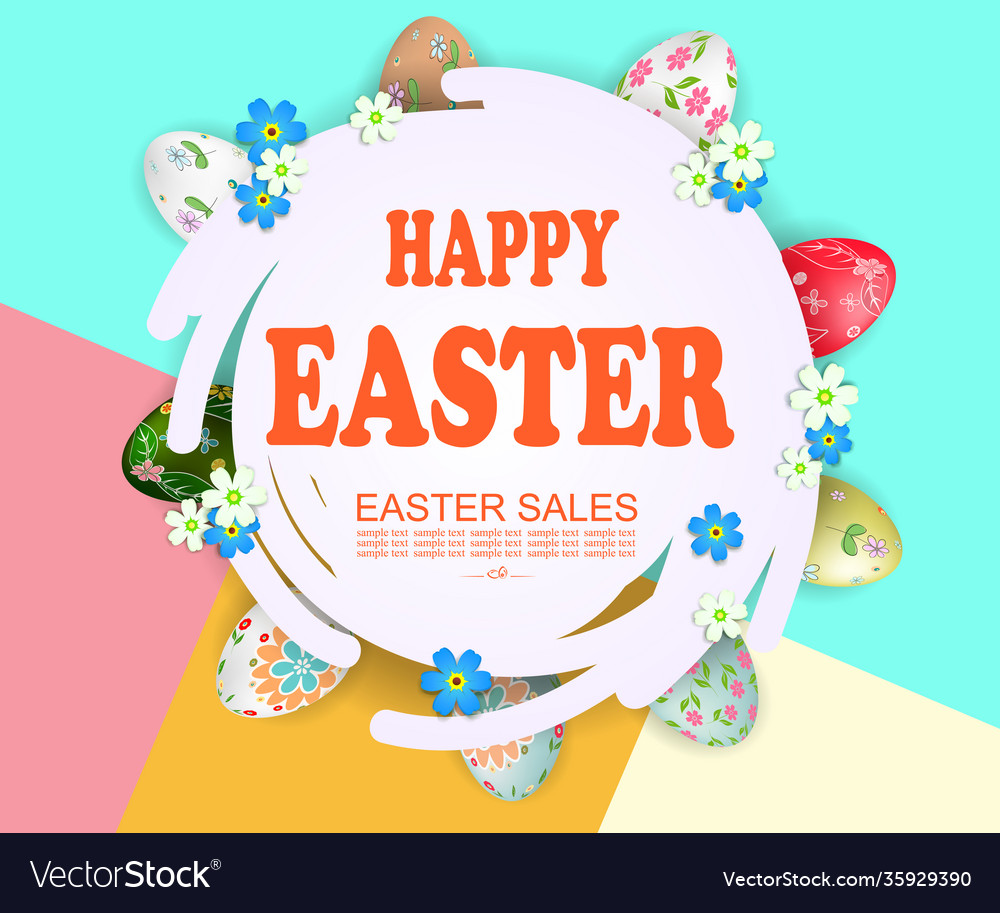 Abstract round frame easter eggs with a pattern vector image Abstract round frame easter eggs with a pattern