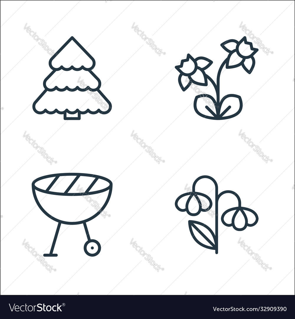 Flat spring line icons linear set quality vector image Flat spring line icons linear set quality