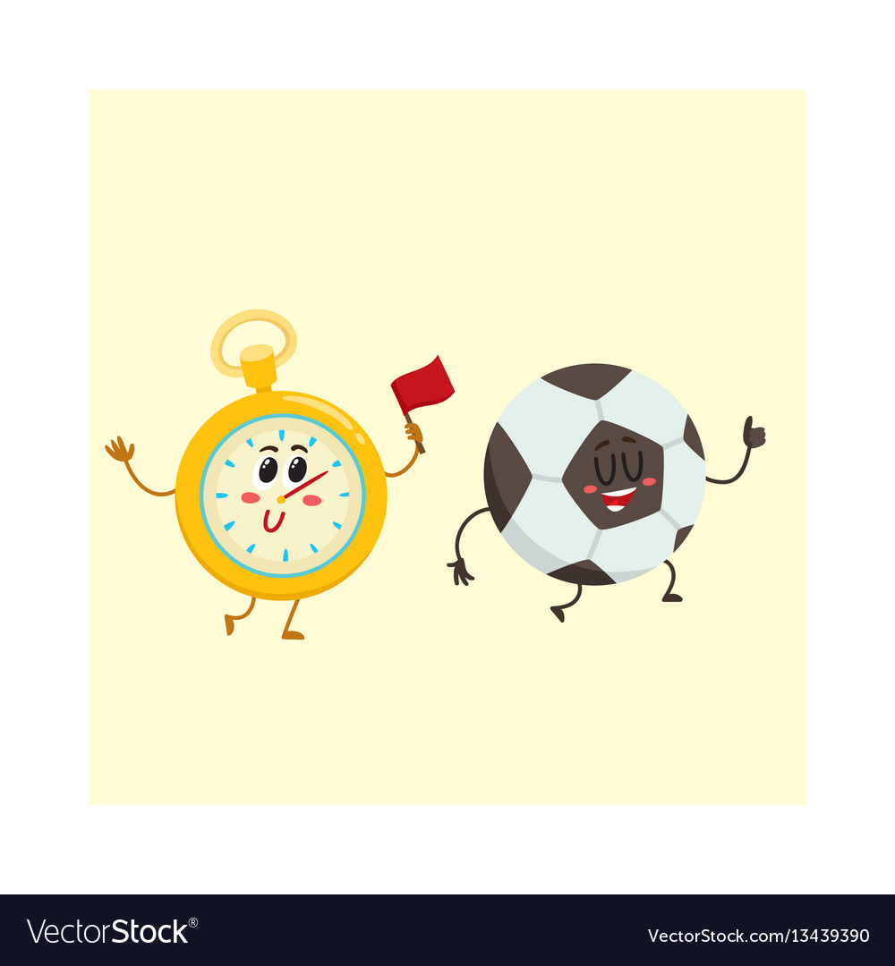 Funny stopwatch and football ball characters