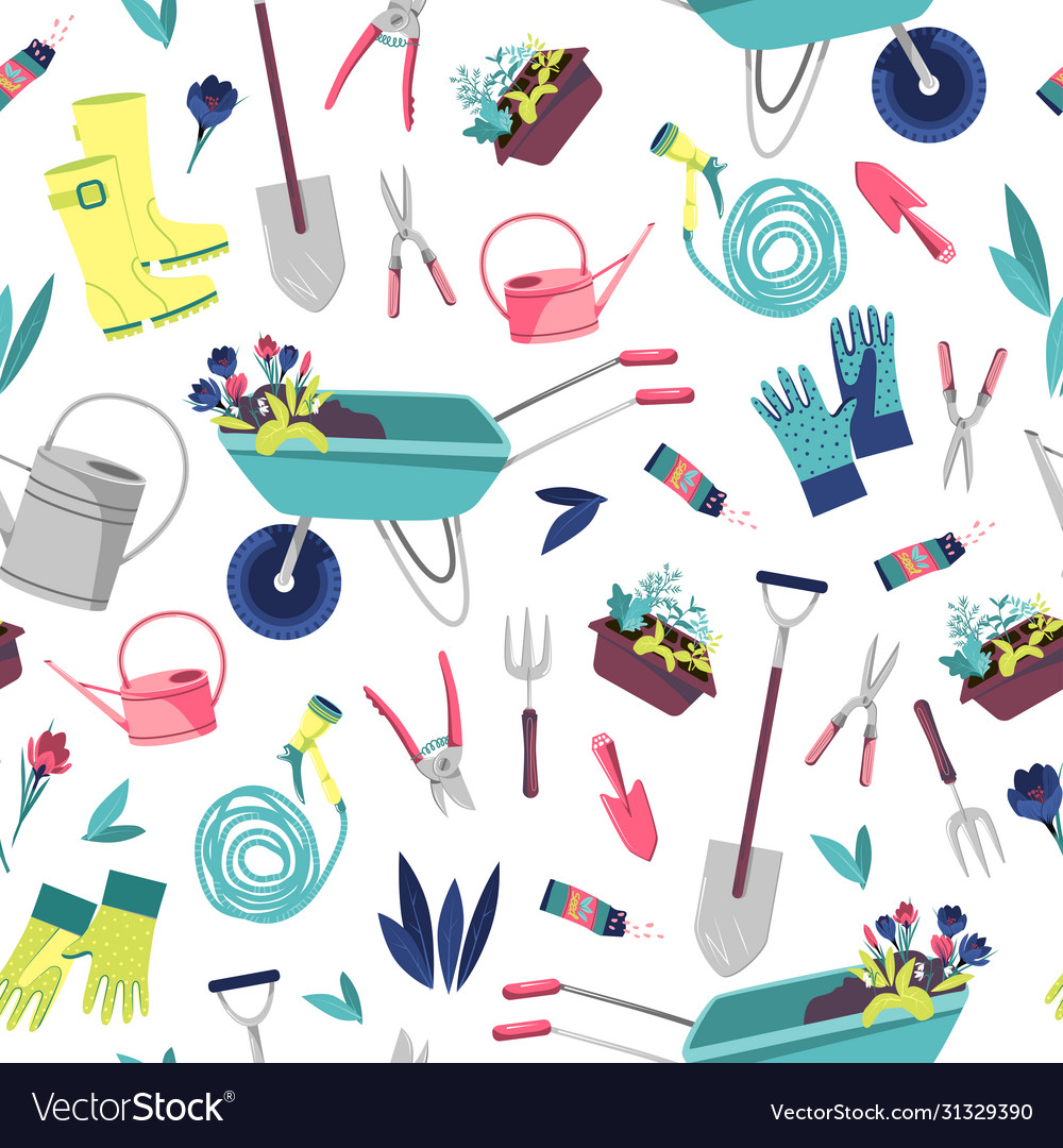 Gardening seamless pattern items for garden