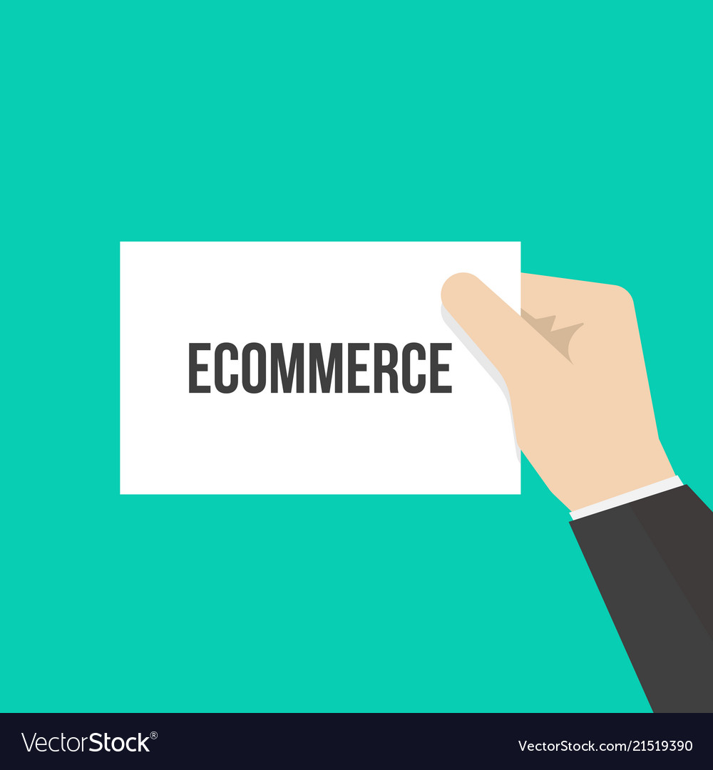 Man showing paper ecommerce text vector image Man showing paper ecommerce text