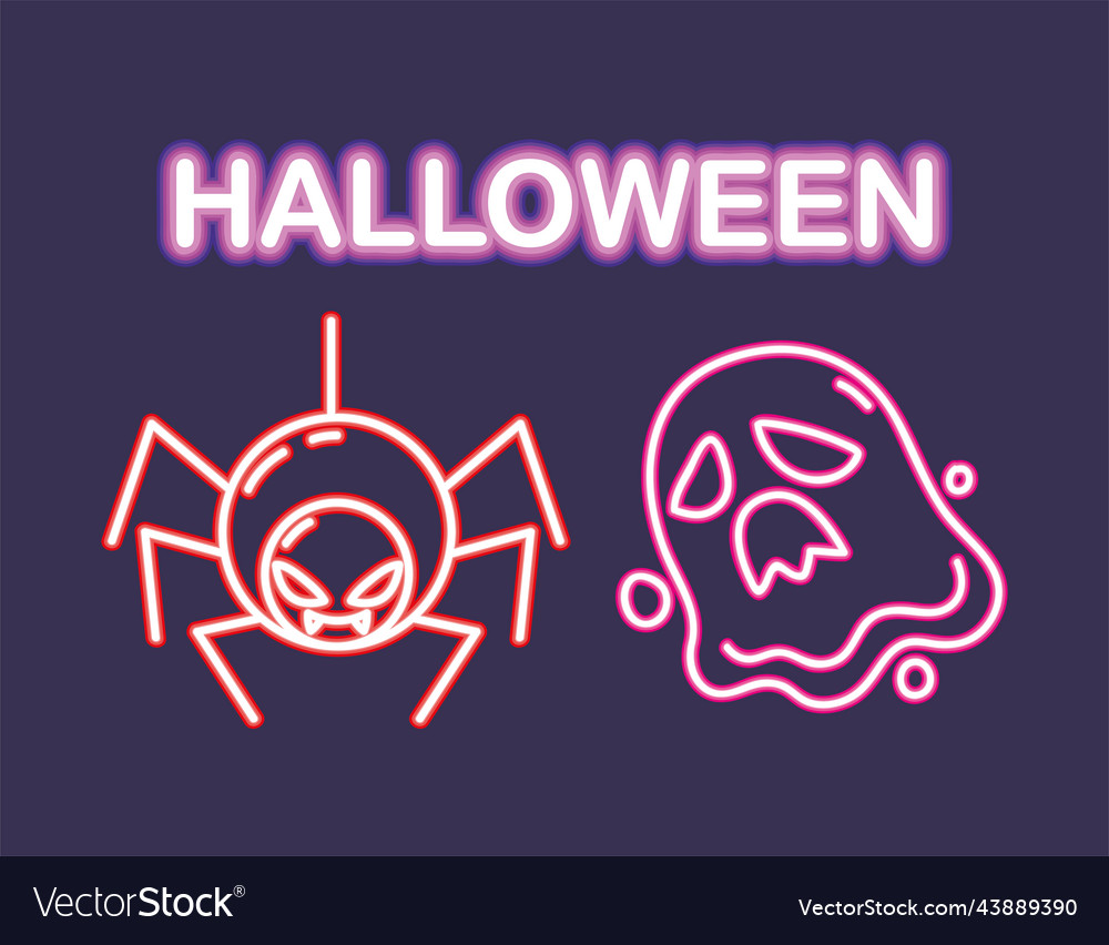 Neon halloween spider and ghost