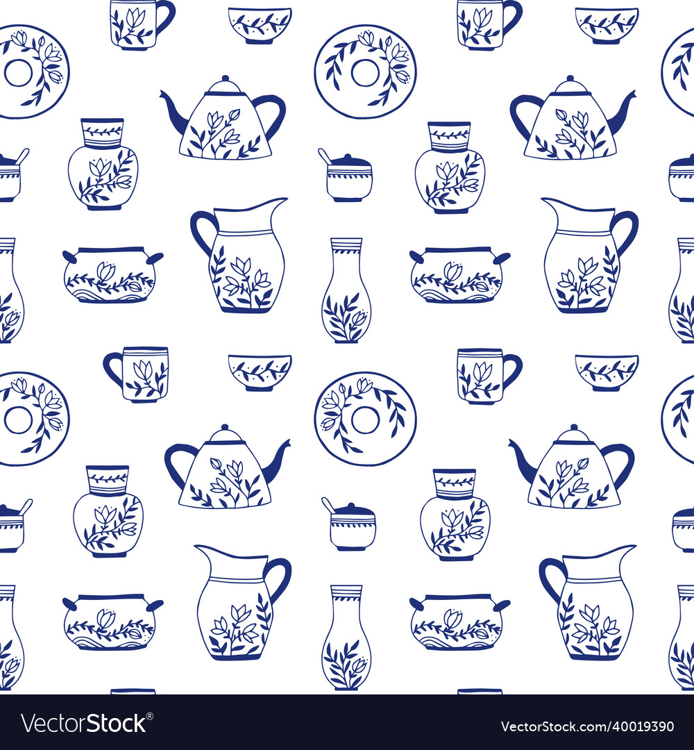 Seamless pattern of ceramic kitchenware