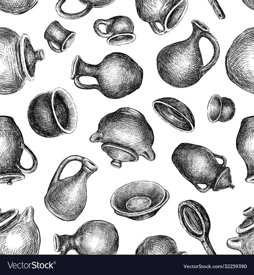 Seamless pattern sketches various pottery