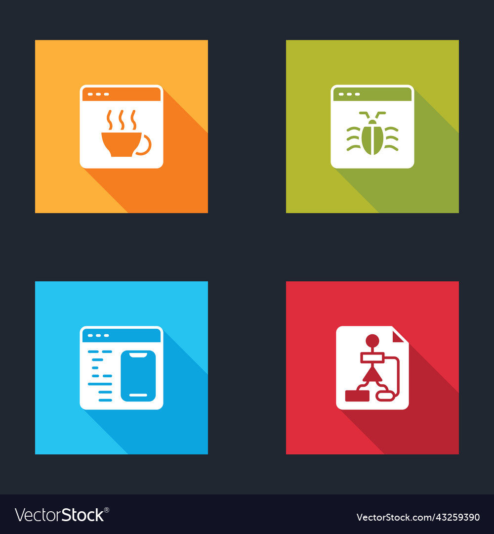 Set software system bug and flowchart icon vector image Set software system bug and flowchart icon