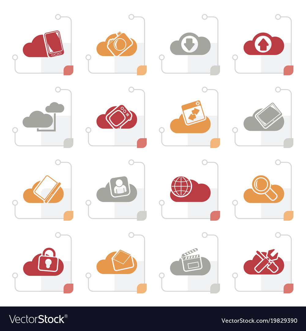 Stylized cloud services and objects icons