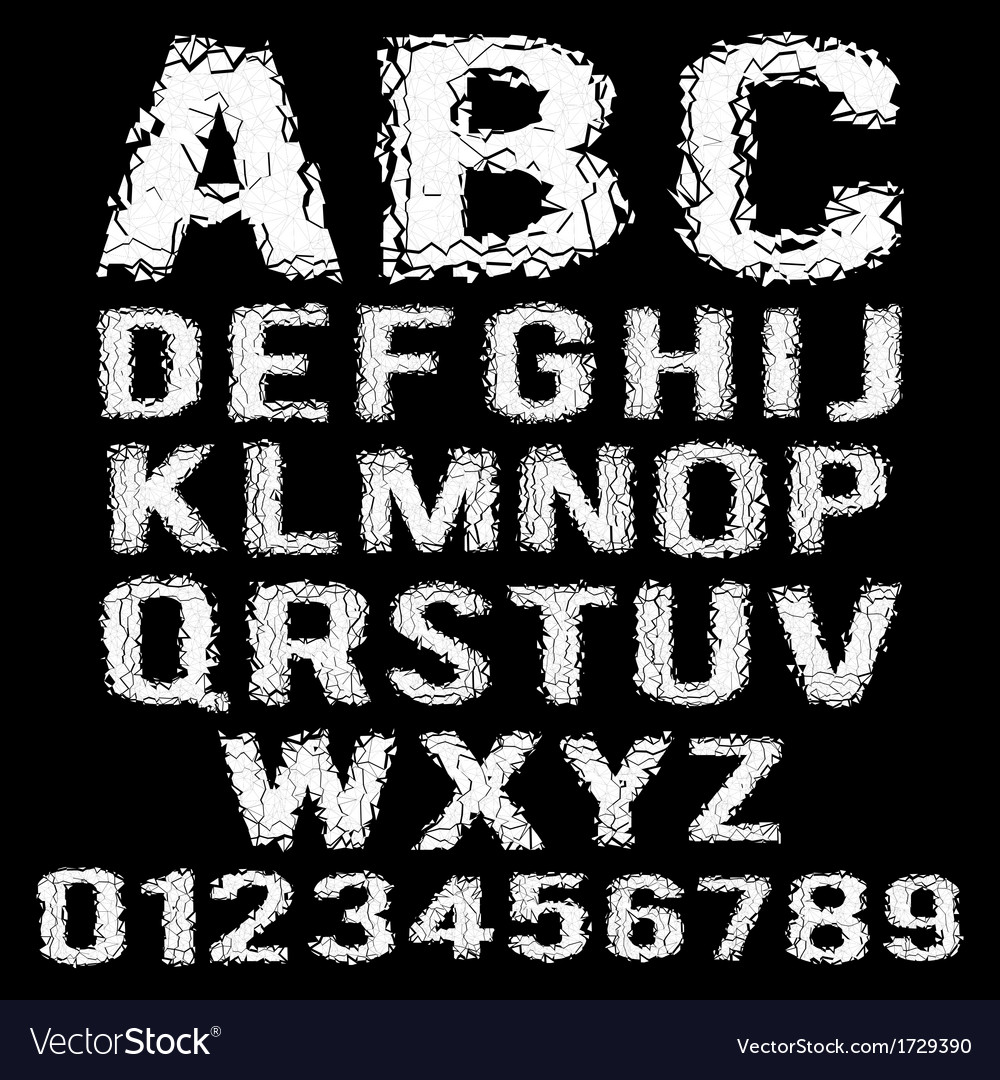 White polygonal broken alphabet on a black Vector Image