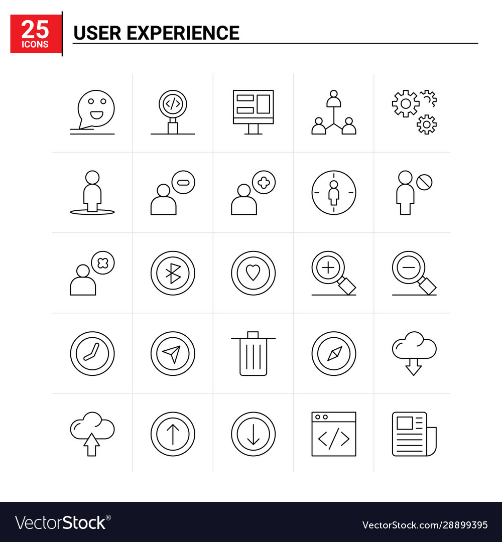 25 user experience icon set background vector image 25 user experience icon set background