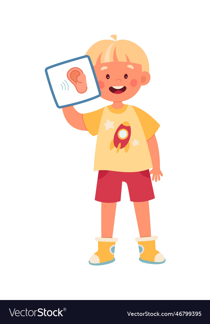 Boy showing sense of hearing Royalty Free Vector Image