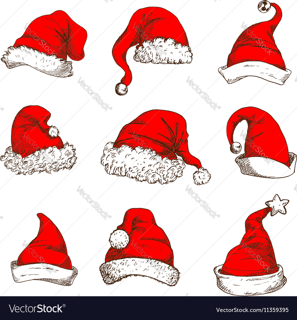 Christmas hat or cap of santa and elf icon set