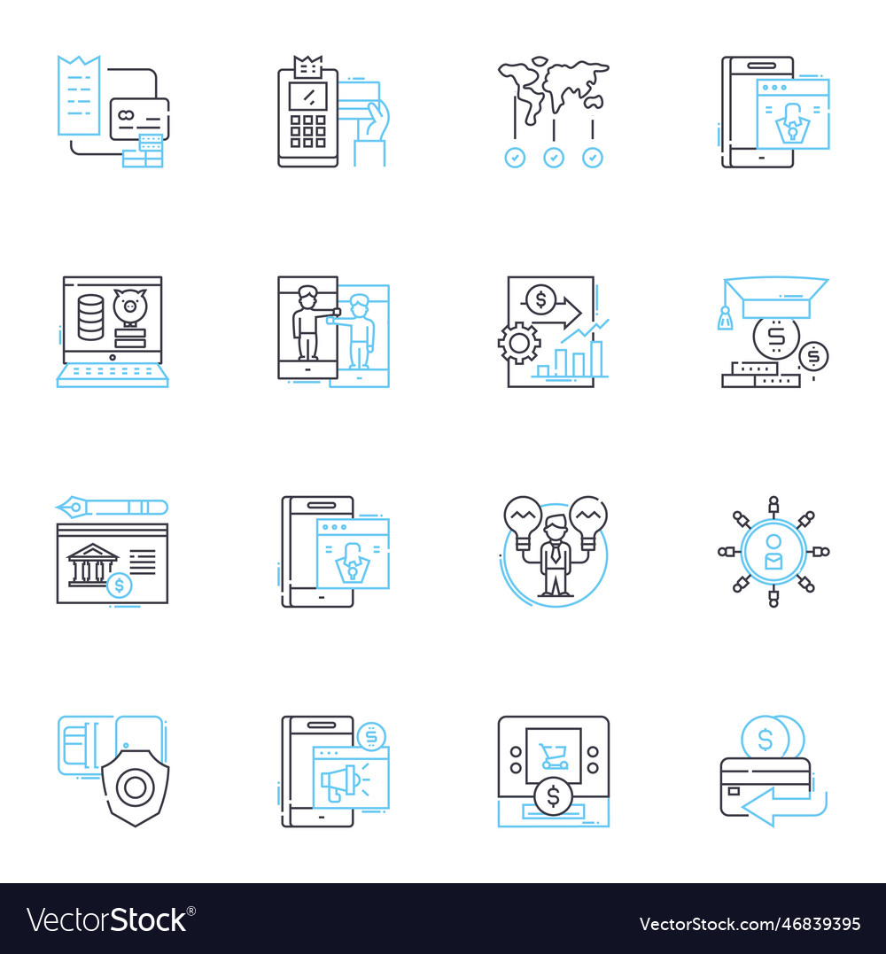 Cyber payment linear icons set bitcoin