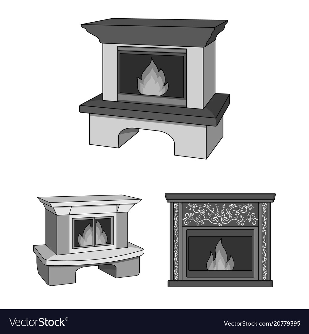 Different Kinds Of Fireplaces Monochrome Icons In Vector Image