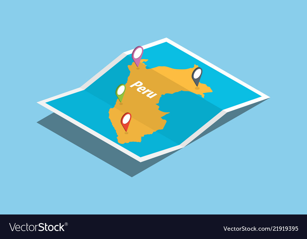 Explore peru maps with isometric style and pin vector image Explore peru maps with isometric style and pin