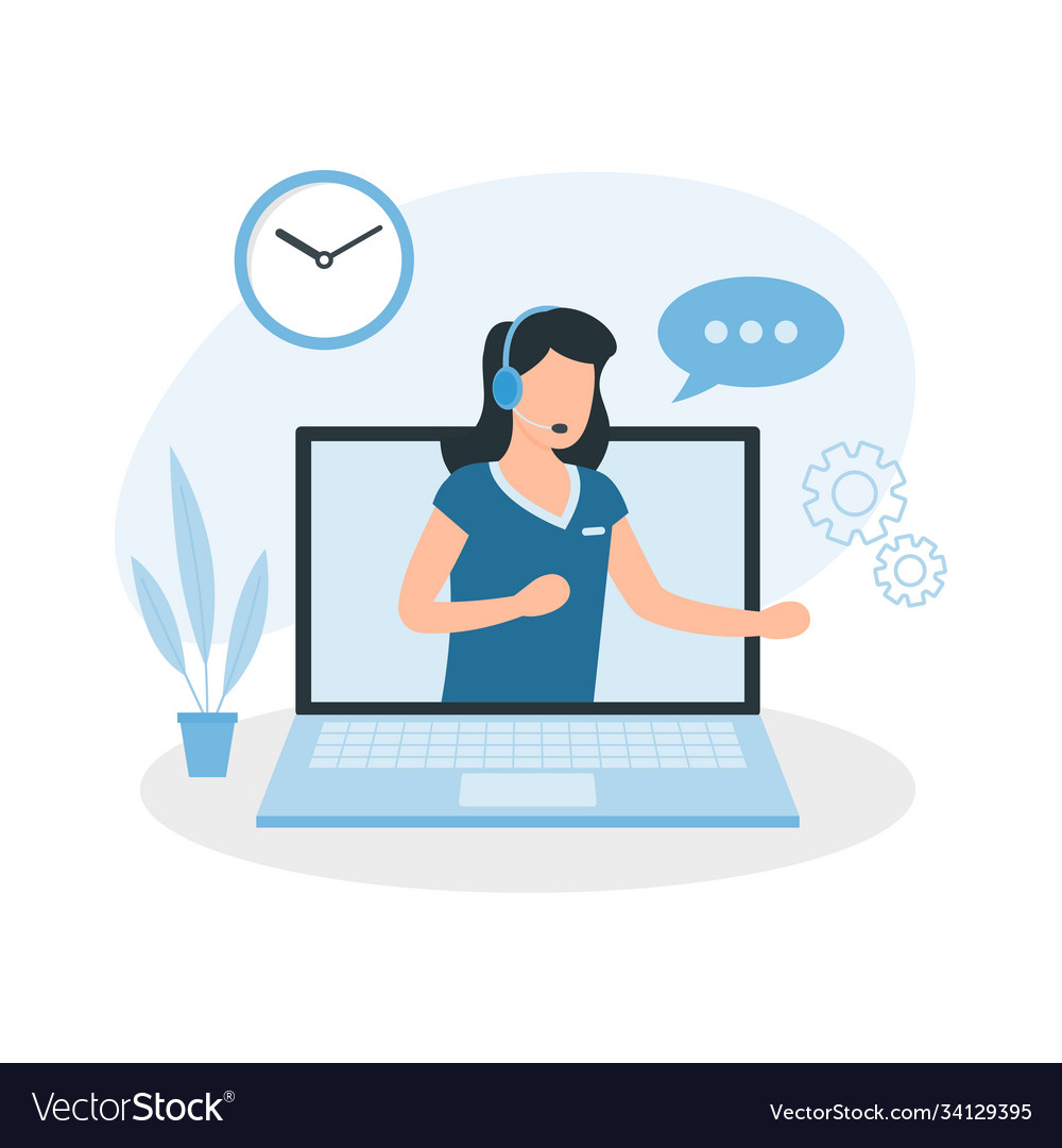 Operator on computer screen with headphones Vector Image