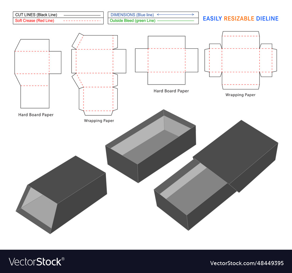 Rigid Box Dieline Template - Trapezium Style