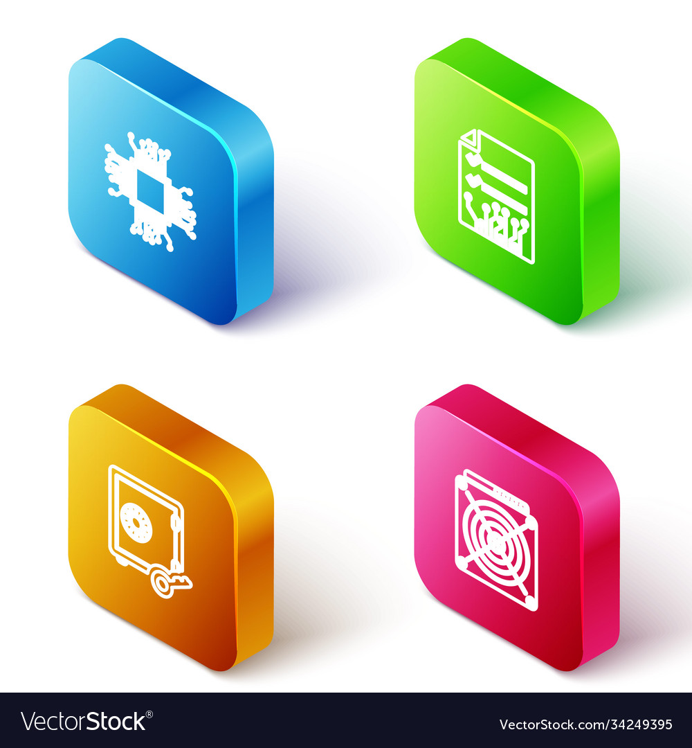 Set isometric line processor smart contract vector image Set isometric line processor smart contract
