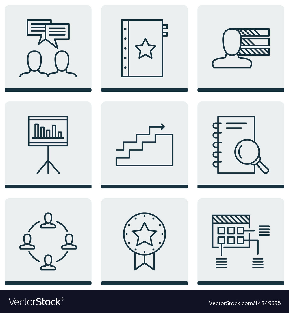 Set of 9 project management icons includes