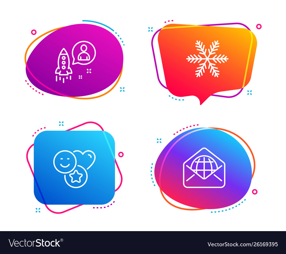 Snowflake startup and smile icons set web mail vector image Snowflake startup and smile icons set web mail