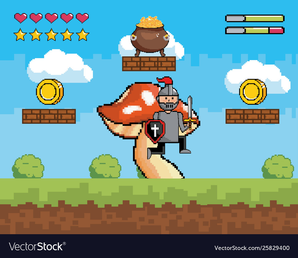 Arcade game world and pixel scene design