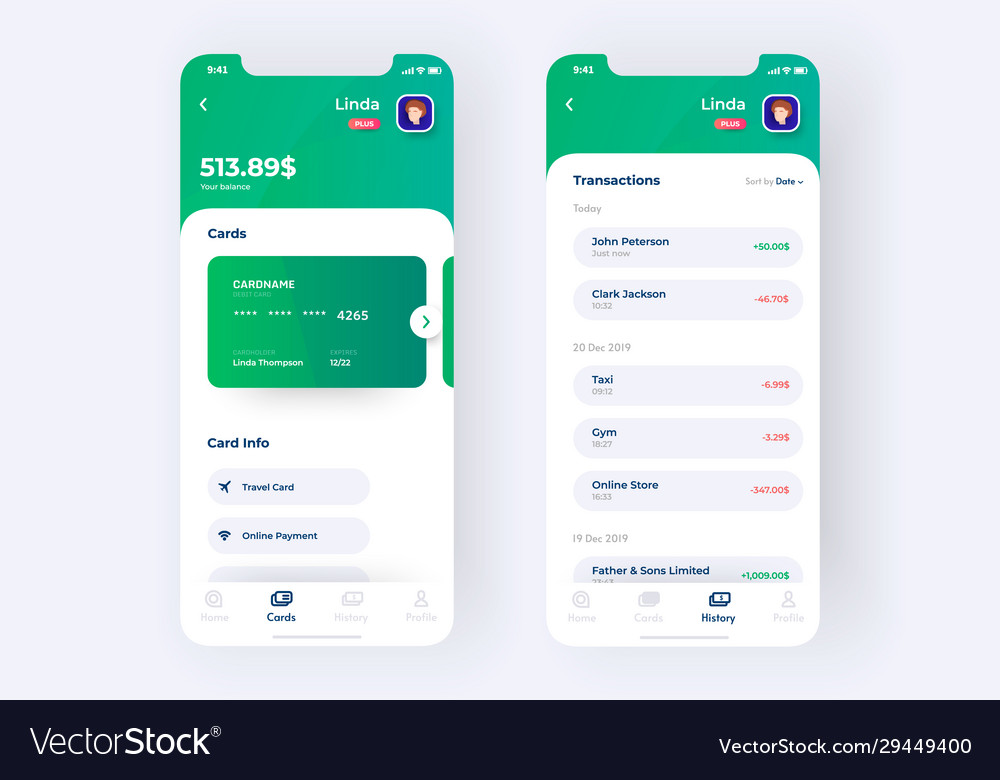Banking app ui kit prototype design mobile vector image Banking app ui kit prototype design mobile