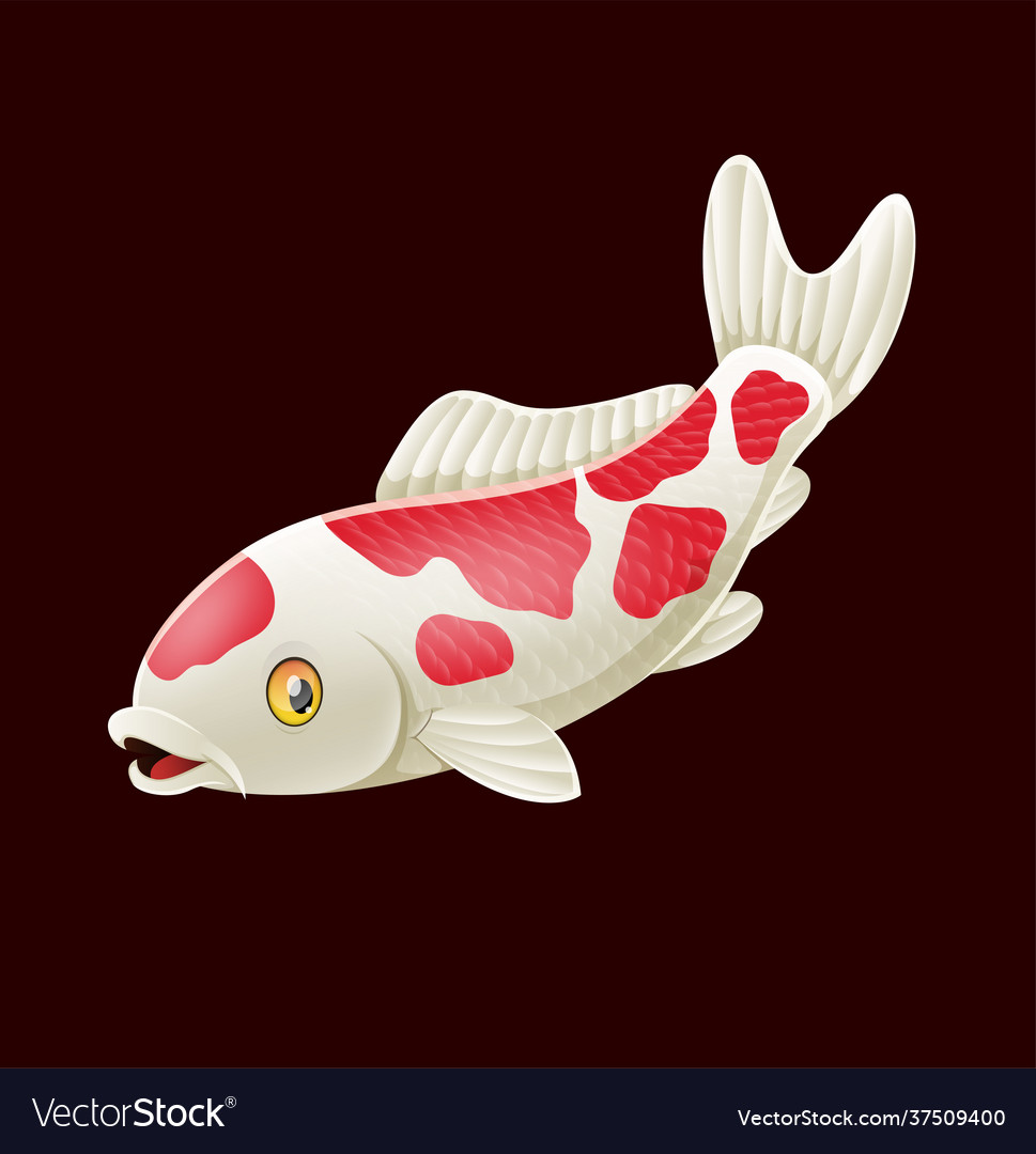 Cartoon cute koi fish on red background