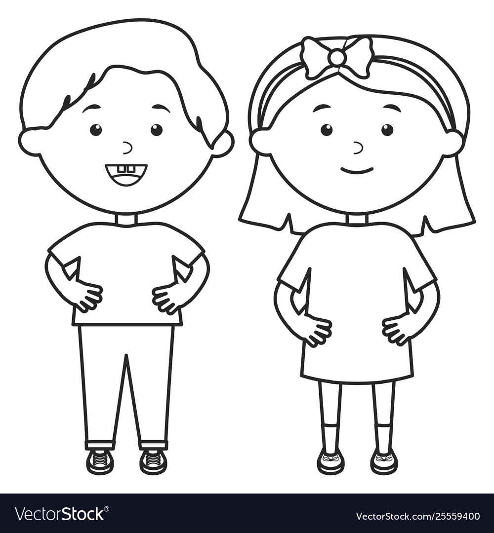 Cute little kids couple characters Royalty Free Vector Image