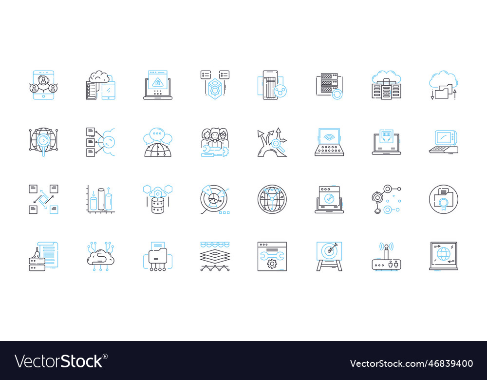Data encryption linear icons set security vector image Data encryption linear icons set security