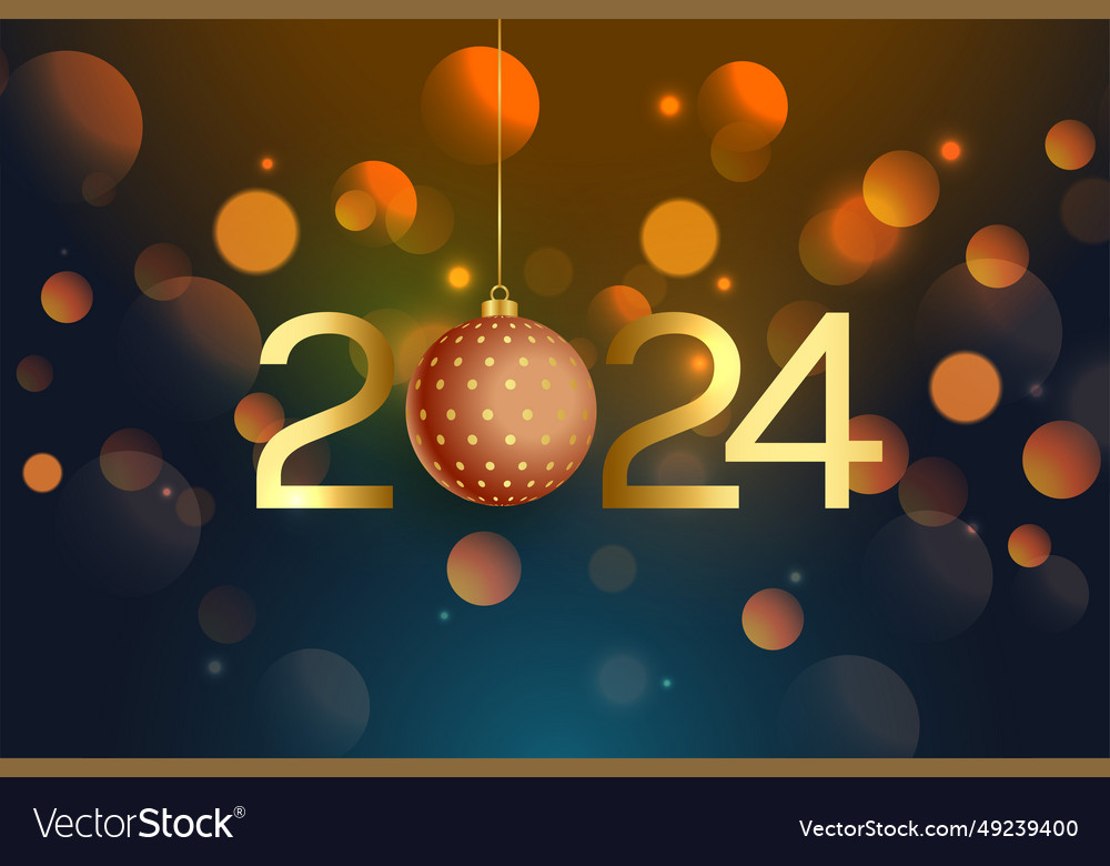 Golden 2024 new year bauble background with bokeh